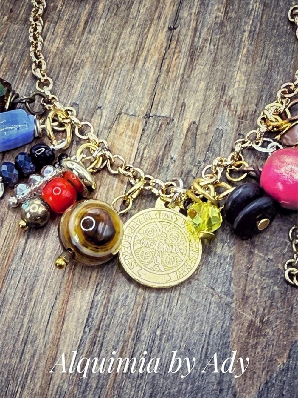 Alquimia by Ady Statement Charm Necklace in Gold & Red